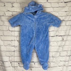 Fuzzy Onesie with Footies Blue Bear 6-9M